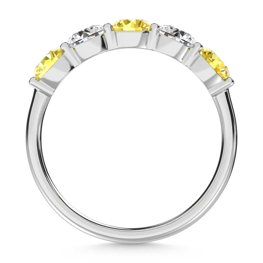 14K White Gold 1 Ct.Tw. 5 Stone Alternate White and Yellow Lab Grown Diamond Band