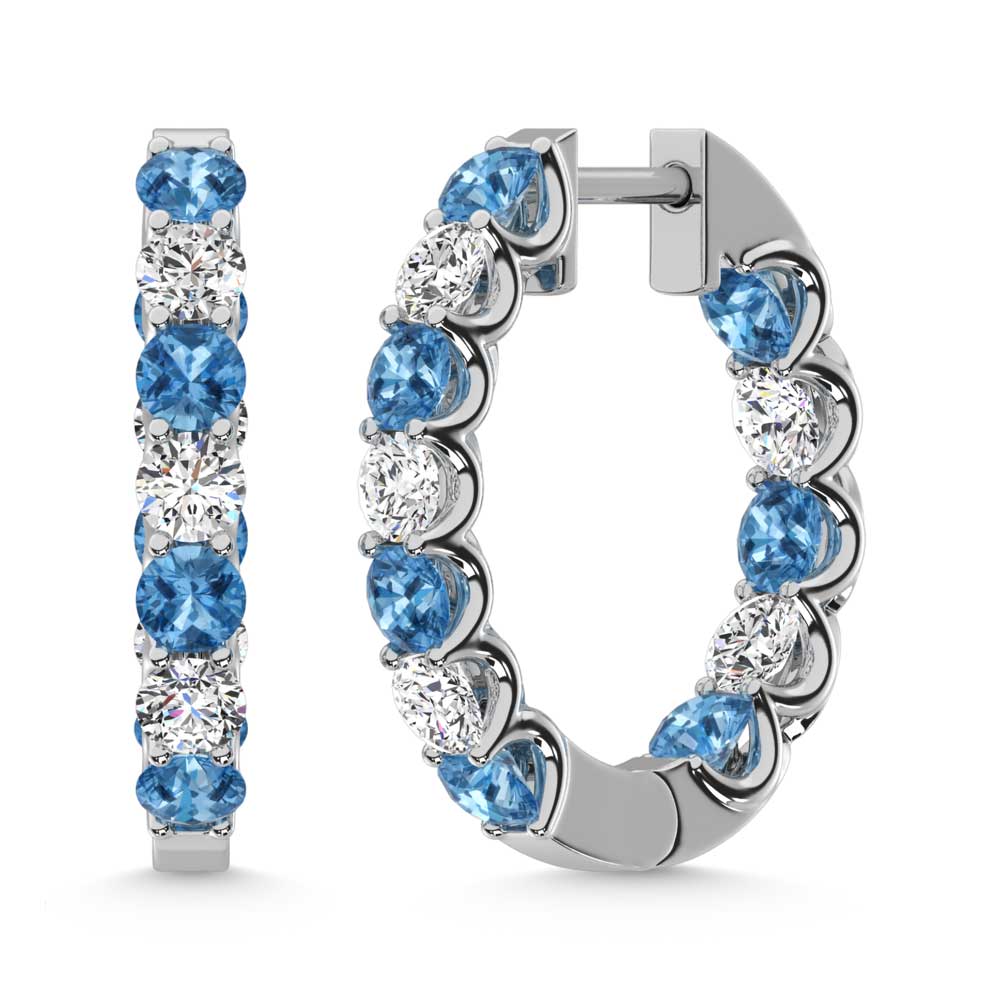 14K White Gold 4 Ct.Tw. Alternate White and Blue Lab Grown Diamond Hoop Earrings