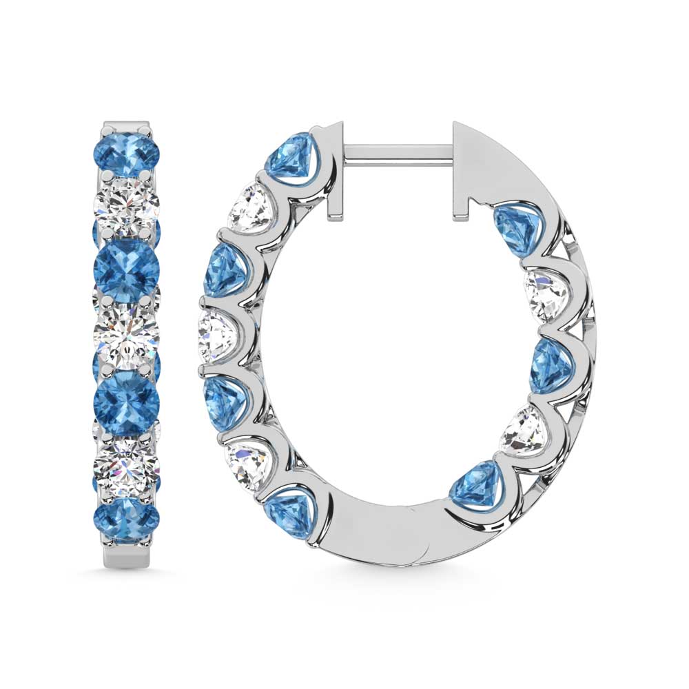 14K White Gold 4 Ct.Tw. Alternate White and Blue Lab Grown Diamond Hoop Earrings
