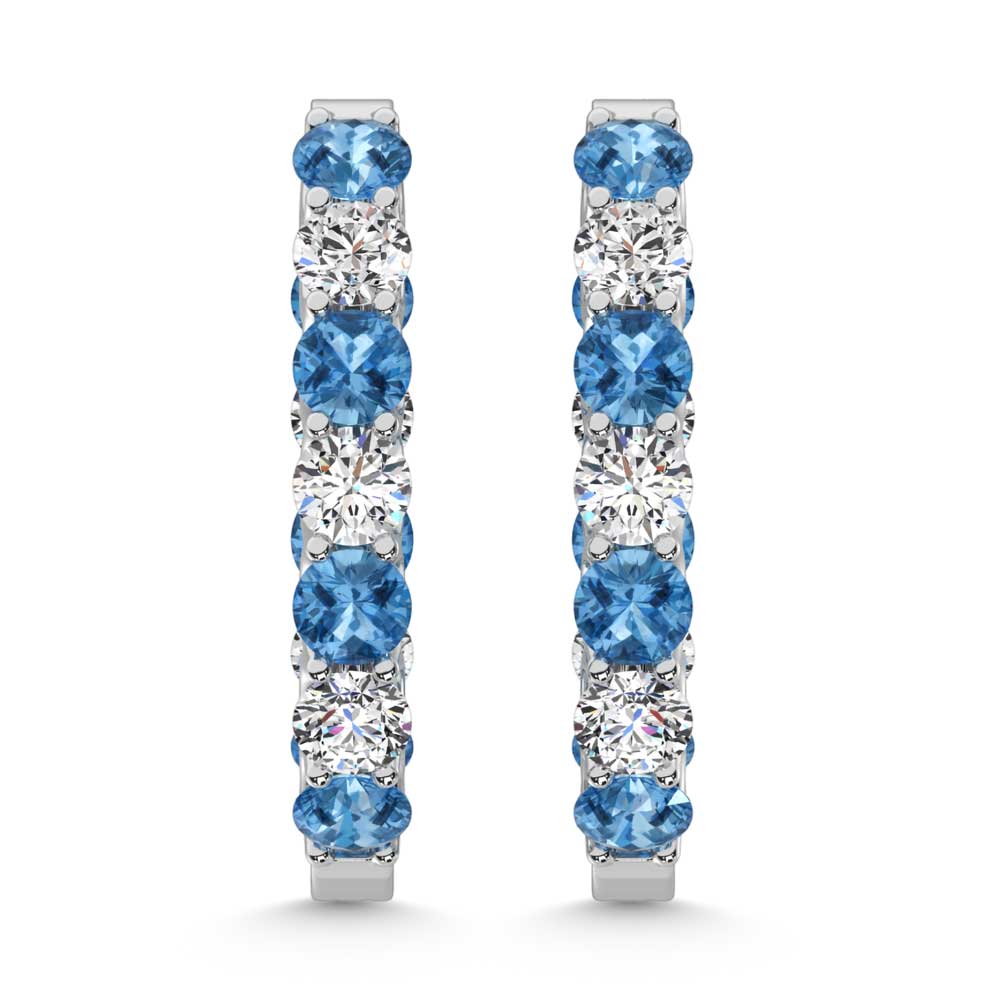 14K White Gold 1 1/3 Ct.Tw. Alternate White and Blue Lab Grown Diamond Hoop Earrings