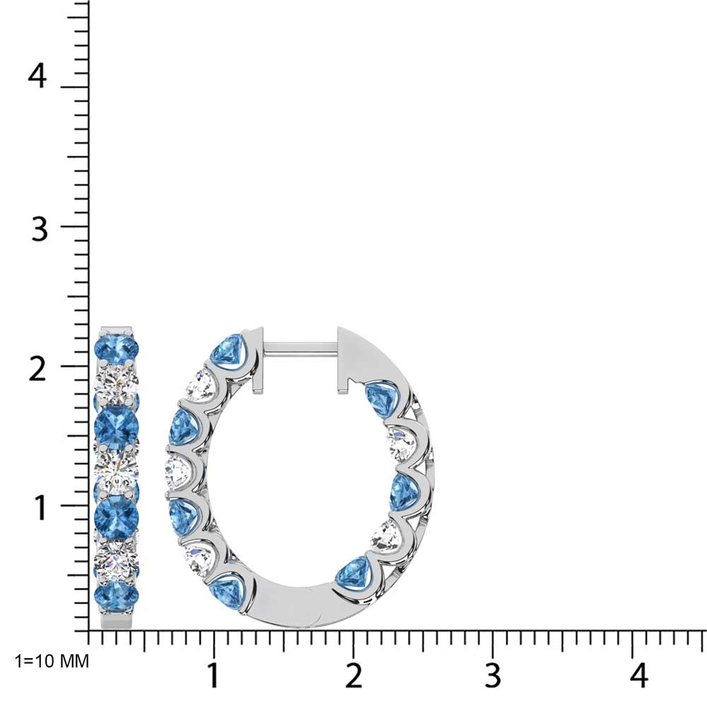 14K White Gold 4 Ct.Tw. Alternate White and Blue Lab Grown Diamond Hoop Earrings