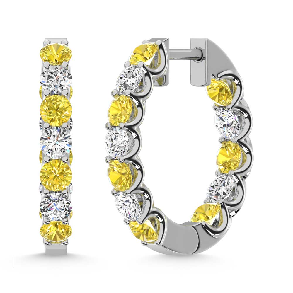 14K White Gold 4 Ct.Tw. Alternate White and Yellow Lab Grown Diamond Hoop Earrings