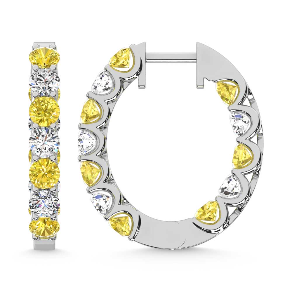 14K White Gold 4 Ct.Tw. Alternate White and Yellow Lab Grown Diamond Hoop Earrings