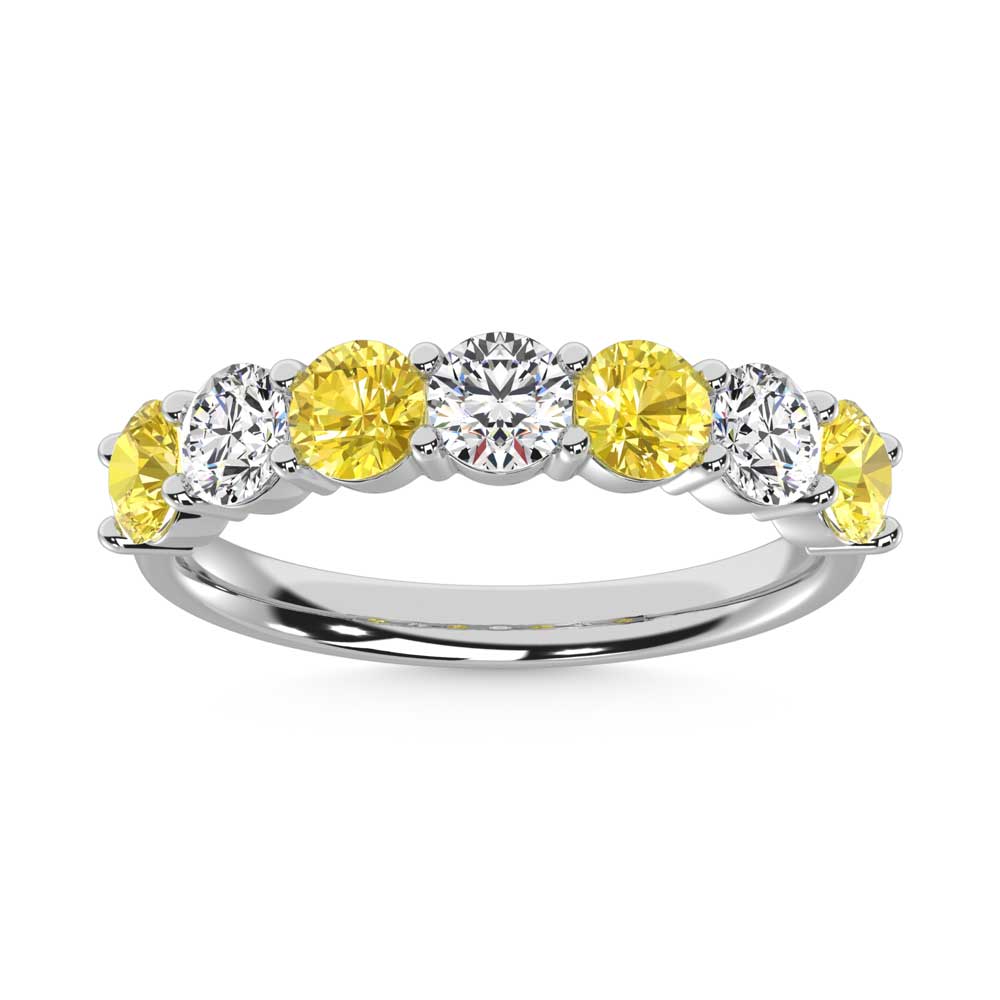 14K White Gold 1 1/2 Ct.Tw. 7 Stone Alternate White and Yellow Lab Grown Diamond Band
