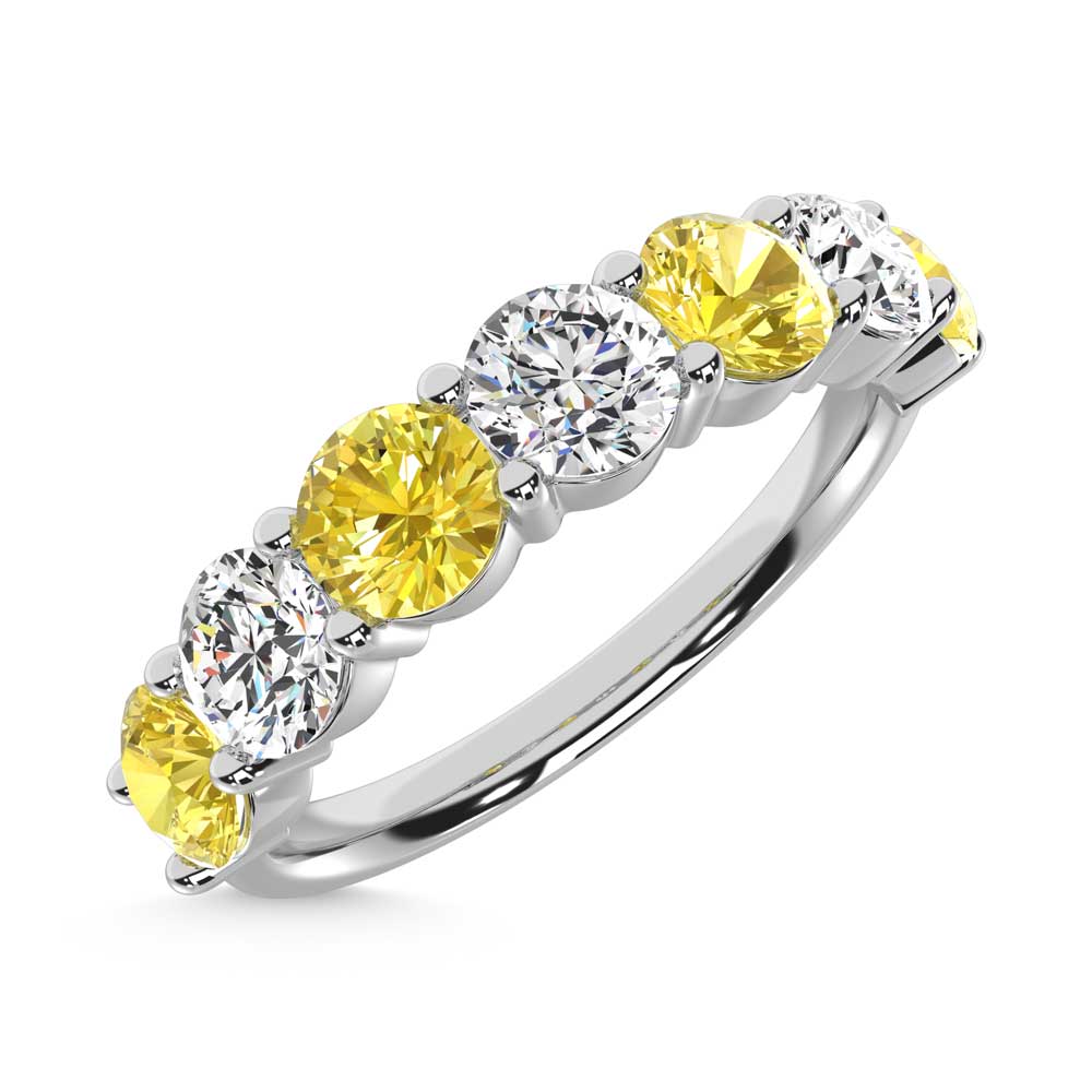 14K White Gold 1 1/2 Ct.Tw. 7 Stone Alternate White and Yellow Lab Grown Diamond Band