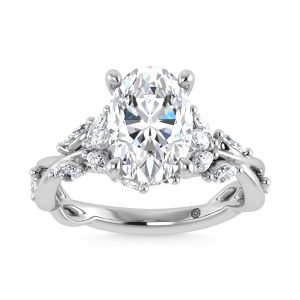 14K White Gold Lab Grown Diamond 3 1/2 Ct.Tw. Marquise and Oval Engagement Ring (IGI Certified Center 3ct)