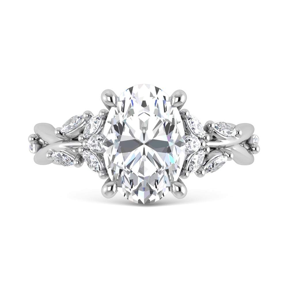 14K White Gold Lab Grown Diamond 3 1/2 Ct.Tw. Marquise and Oval Engagement Ring (IGI Certified Center 3ct)