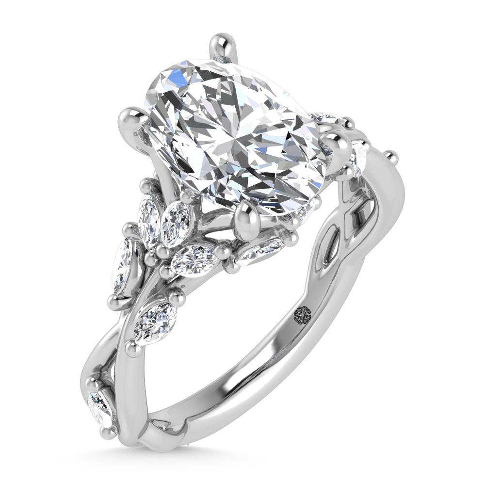 14K White Gold Lab Grown Diamond 3 1/2 Ct.Tw. Marquise and Oval Engagement Ring (IGI Certified Center 3ct)