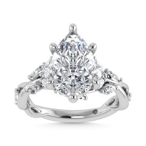 14K White Gold Lab Grown Diamond 3 1/2 Ct.Tw. Marquise and Pear Engagement Ring (IGI Certified Center 3ct)