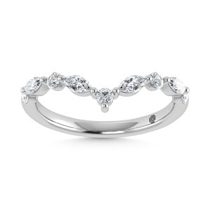 14K White Gold Lab Grown Diamond 1/2 Ct.Tw. Round and Marquse Chevron Band