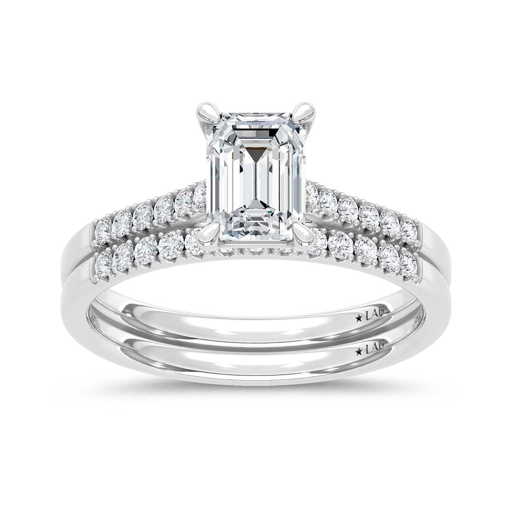 10K White Gold Lab Grown Diamond 1 1/4 Ct.Tw. Emerald Shape Bridal Ring (Center 1 Ctw)