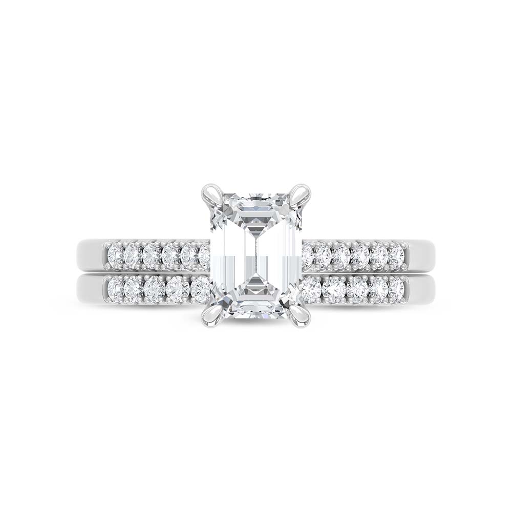 10K White Gold Lab Grown Diamond 1 1/4 Ct.Tw. Emerald Shape Bridal Ring (Center 1 Ctw)