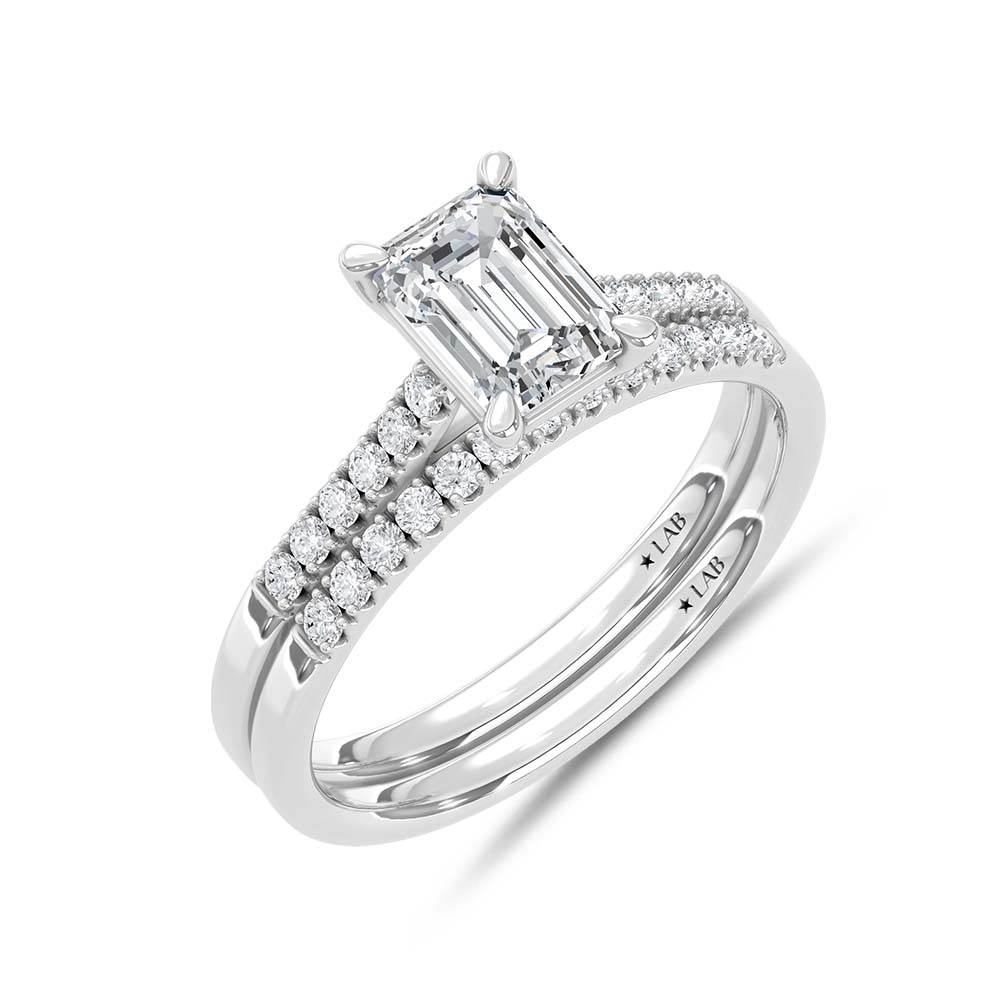 10K White Gold Lab Grown Diamond 1 1/4 Ct.Tw. Emerald Shape Bridal Ring (Center 1 Ctw)