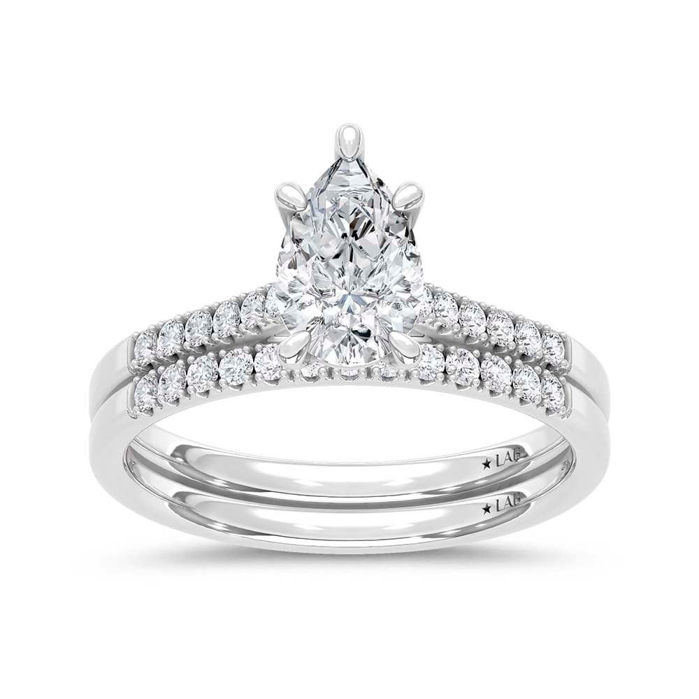 10K White Gold Lab Grown Diamond 1 1/4 Ct.Tw. Pear Shape Bridal Ring (Center 1 Ctw)