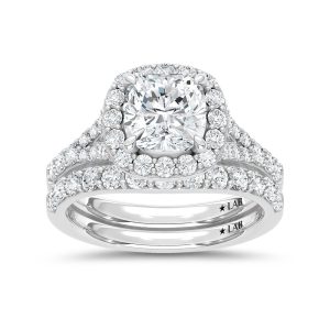 14K White Gold 3 Ct.Tw. Lab Grown Diamond Cushion Shape Bridal Ring (IGI Certified Center 2ct)