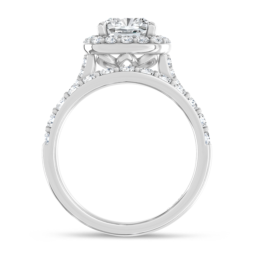 14K White Gold 3 Ct.Tw. Lab Grown Diamond Cushion Shape Bridal Ring (IGI Certified Center 2ct)