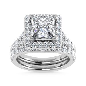 14K White Gold 4 7/8 Ct.Tw. Lab Grown Diamond Bridal Ring (IGI Certified Center 3ct)