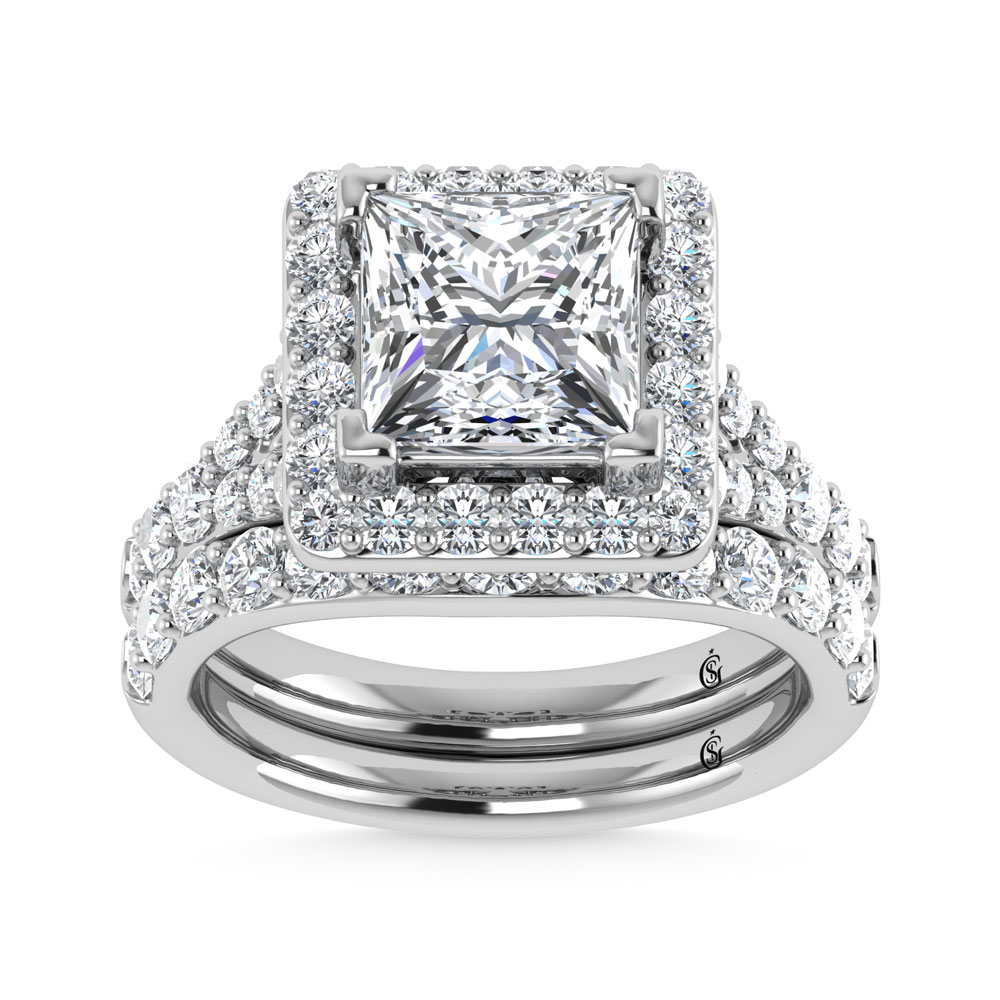 14K White Gold 4 7/8 Ct.Tw. Lab Grown Diamond Bridal Ring (IGI Certified Center 3ct)