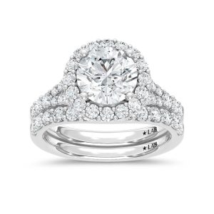 14K White Gold Lab Grown Diamond 3 Ct.Tw. Round Shape Bridal Ring (IGI Certified Center 2ct)