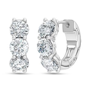 14K White Gold Lab Grown Diamond 1 1/2 Ct.Tw. 3 Stone Huggie Earrings