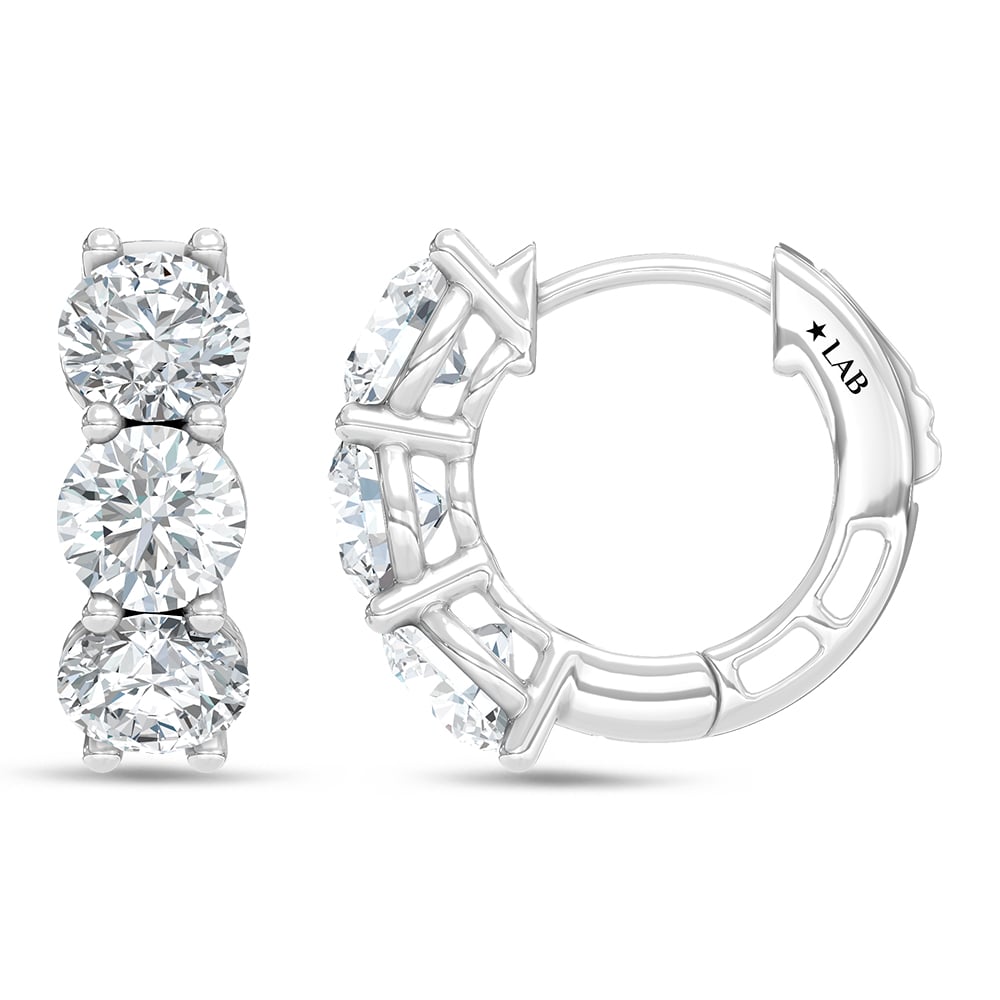 14K White Gold Lab Grown Diamond 1 1/2 Ct.Tw. 3 Stone Huggie Earrings