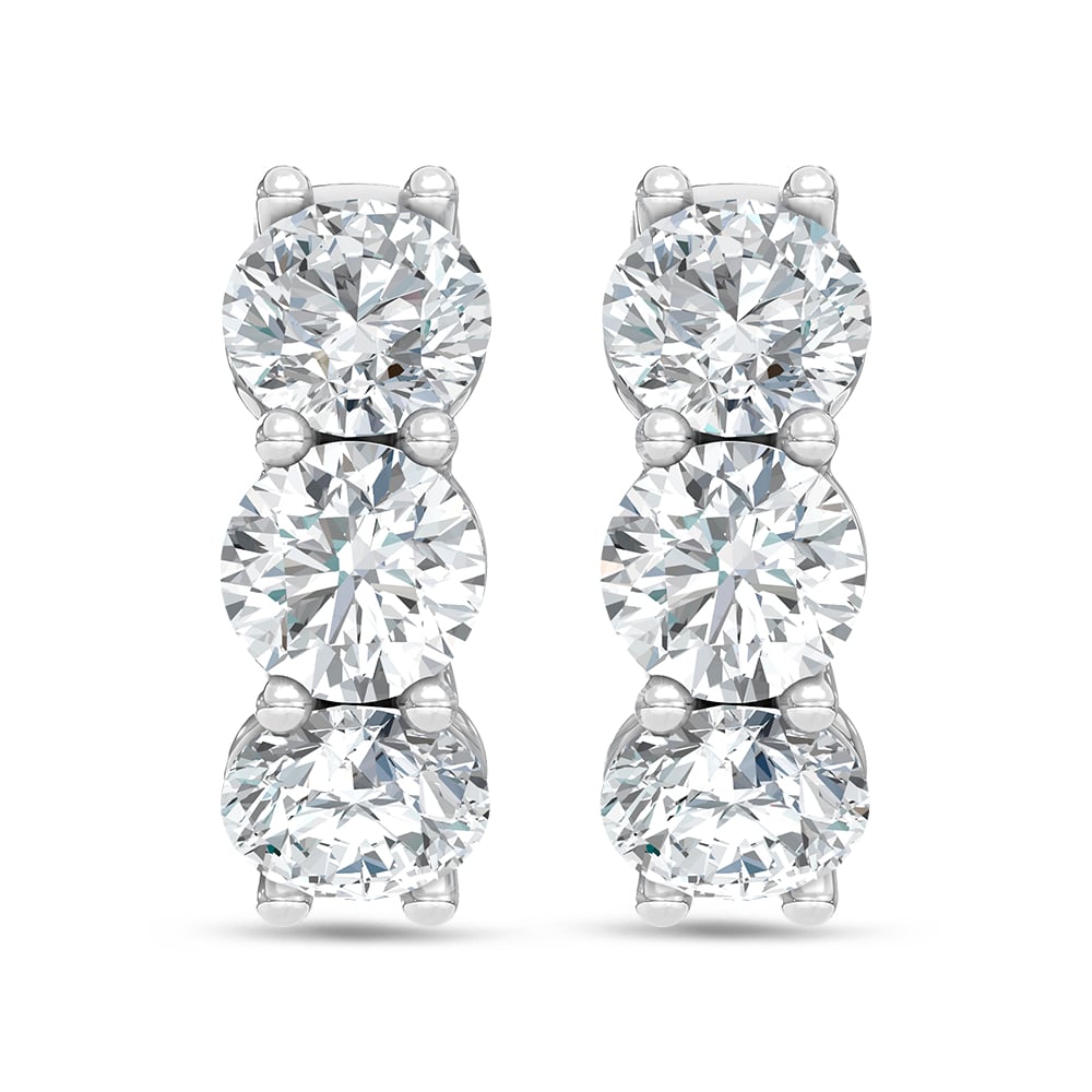 14K White Gold Lab Grown Diamond 1 1/2 Ct.Tw. 3 Stone Huggie Earrings