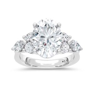 14K White Gold Lab Grown Diamond 5 Ct.T. Oval Shape Enagagement Ring (IGI Certified Center 4ct Oval)