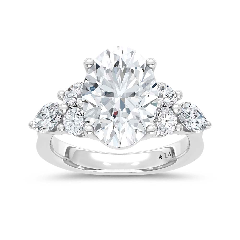 14K White Gold Lab Grown Diamond 5 Ct.T. Oval Shape Enagagement Ring (IGI Certified Center 4ct Oval)