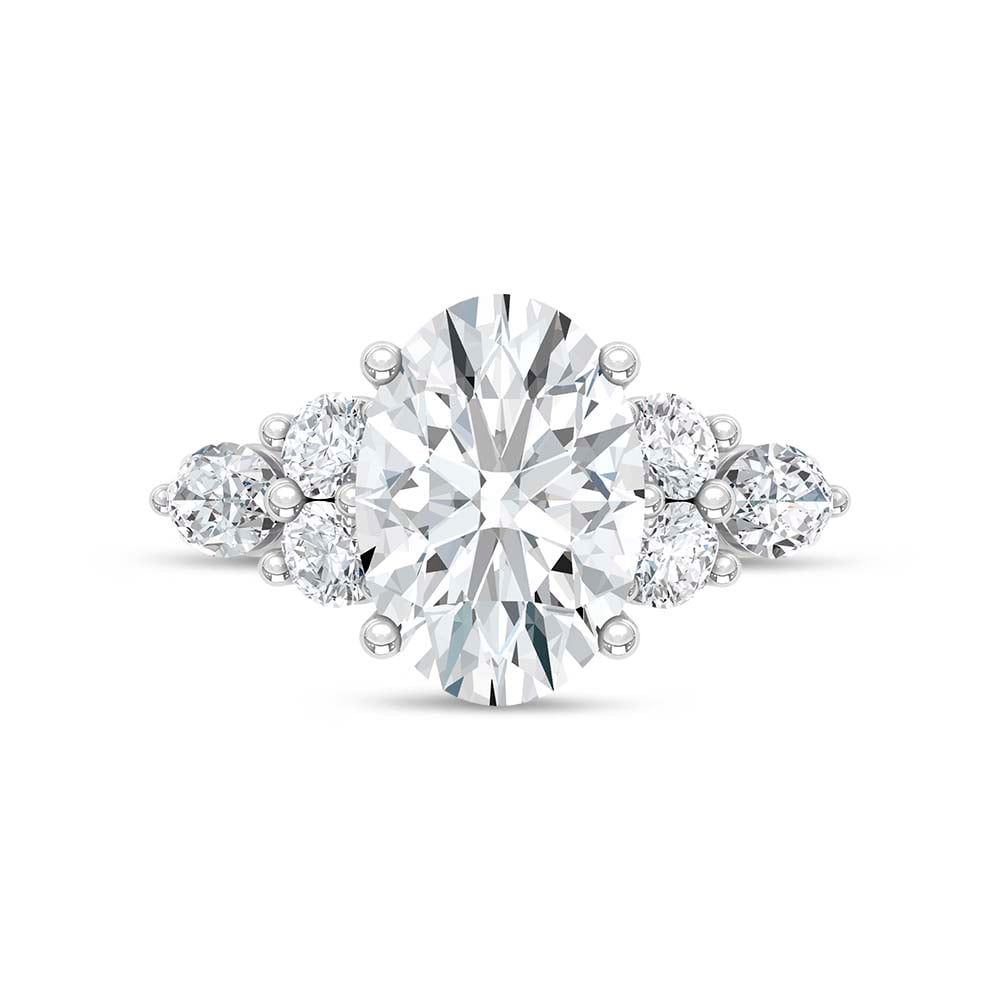 14K White Gold Lab Grown Diamond 5 Ct.T. Oval Shape Enagagement Ring (IGI Certified Center 4ct Oval)