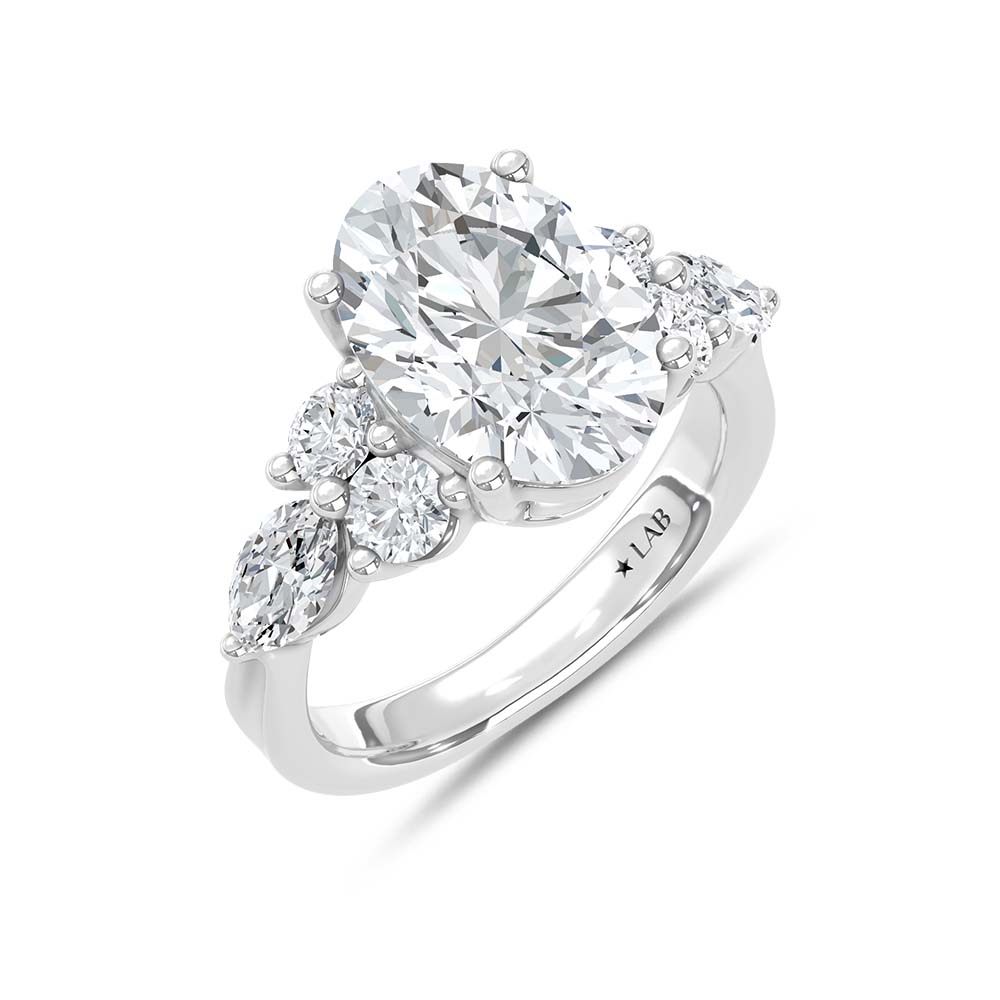 14K White Gold Lab Grown Diamond 5 Ct.T. Oval Shape Enagagement Ring (IGI Certified Center 4ct Oval)