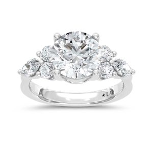 14K White Gold Lab Grown Diamond 3 3/4 Ct.T. Round Shape Enagagement Ring (IGI Certified Center 3ct)