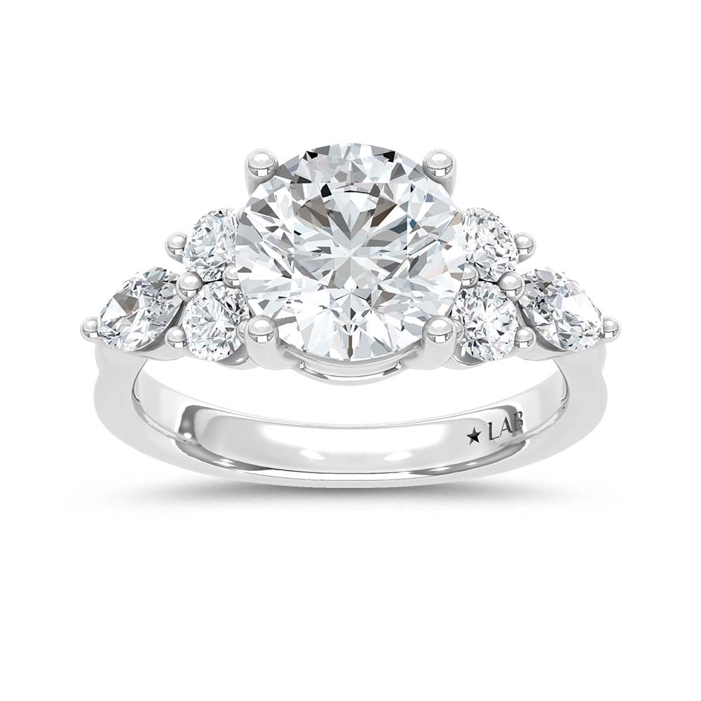 14K White Gold Lab Grown Diamond 3 3/4 Ct.T. Round Shape Enagagement Ring (IGI Certified Center 3ct)
