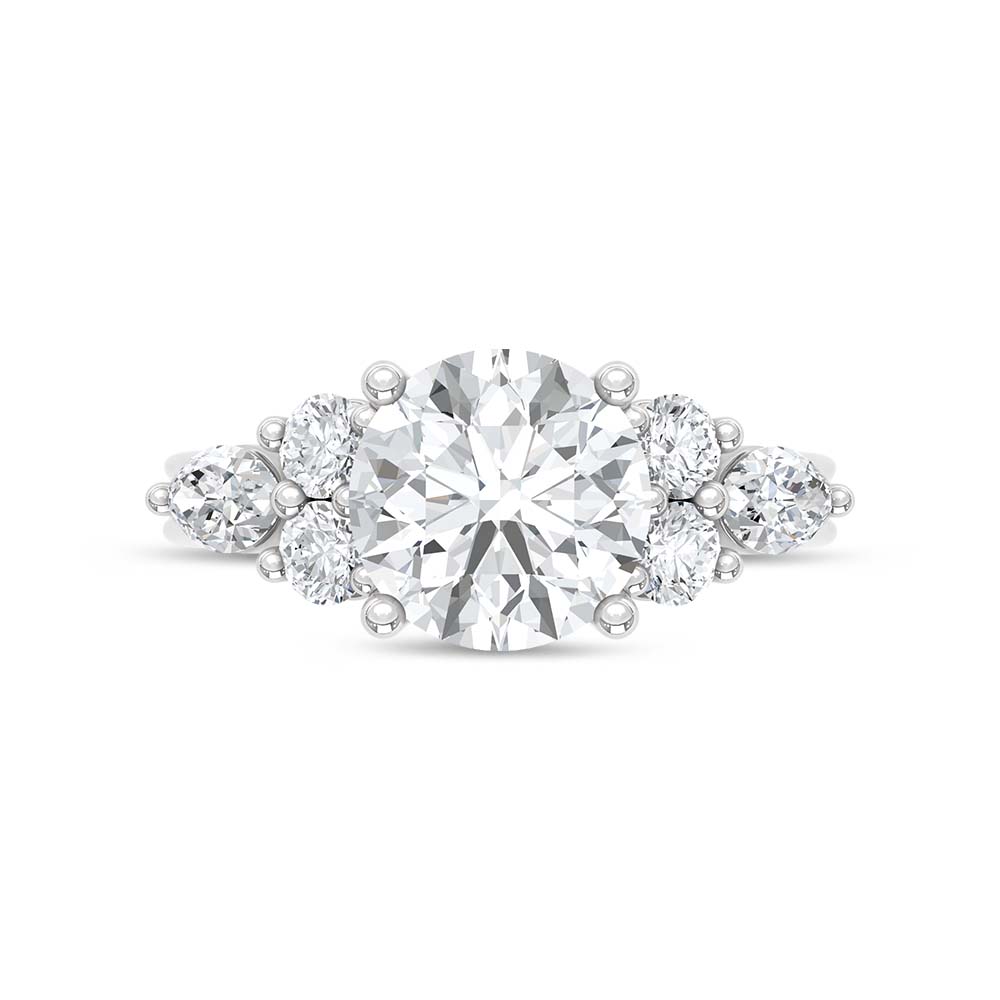 14K White Gold Lab Grown Diamond 3 3/4 Ct.T. Round Shape Enagagement Ring (IGI Certified Center 3ct)