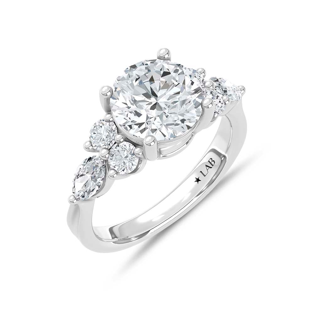 14K White Gold Lab Grown Diamond 3 3/4 Ct.T. Round Shape Enagagement Ring (IGI Certified Center 3ct)