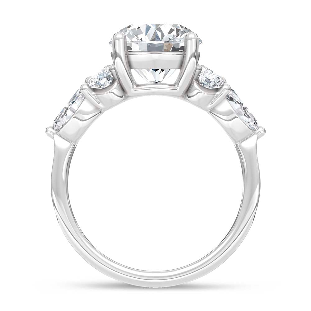 14K White Gold Lab Grown Diamond 3 3/4 Ct.T. Round Shape Enagagement Ring (IGI Certified Center 3ct)