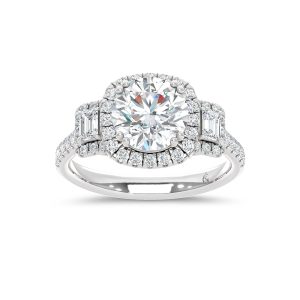 14K White Gold 2 3/4 Ct.Tw. Round Center Lab Grown Diamond Engagement Ring (IGI Certified Center 2ct)