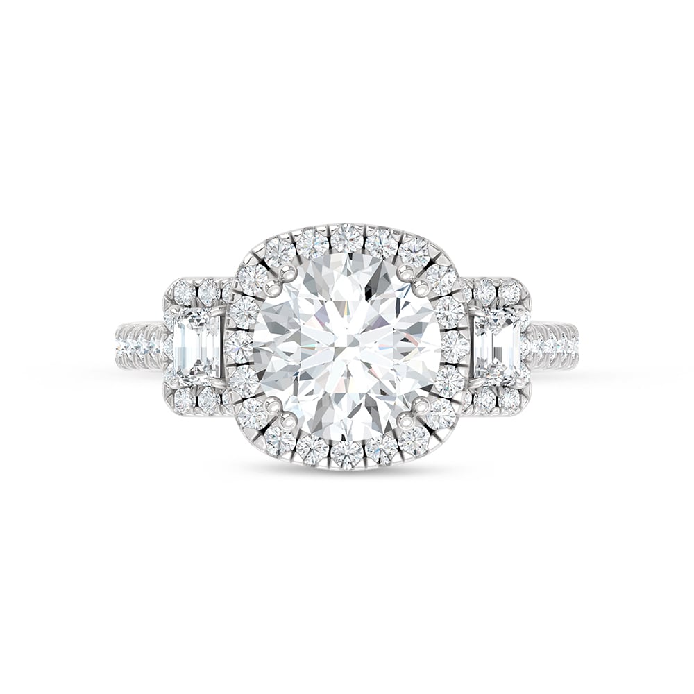 14K White Gold 2 3/4 Ct.Tw. Round Center Lab Grown Diamond Engagement Ring (IGI Certified Center 2ct)