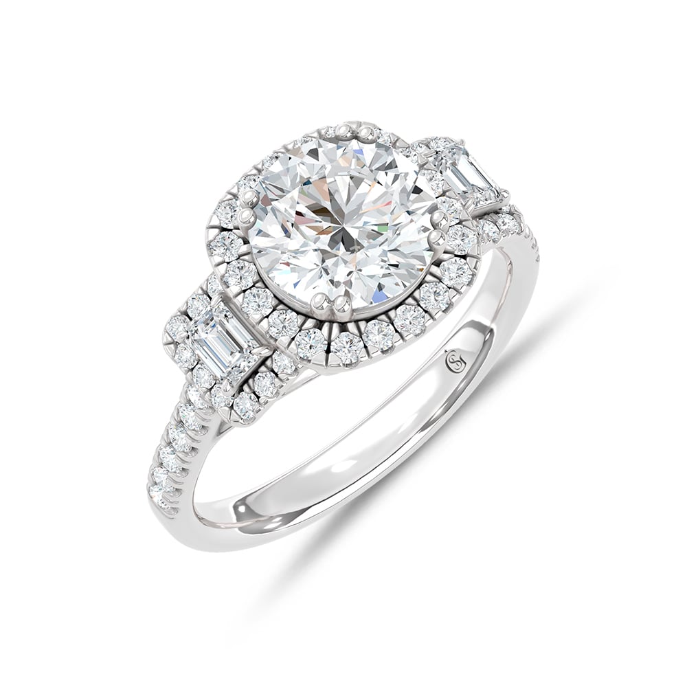 14K White Gold 2 3/4 Ct.Tw. Round Center Lab Grown Diamond Engagement Ring (IGI Certified Center 2ct)