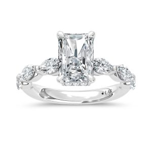 14K White Gold Lab Grown Diamond 3 7/8 Ct.Tw. Marquise and Round Engagement Ring (IGI Certified Center 3ct)