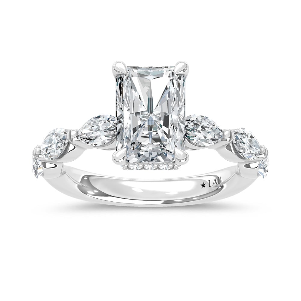 14K White Gold Lab Grown Diamond 3 7/8 Ct.Tw. Marquise and Round Engagement Ring (IGI Certified Center 3ct)
