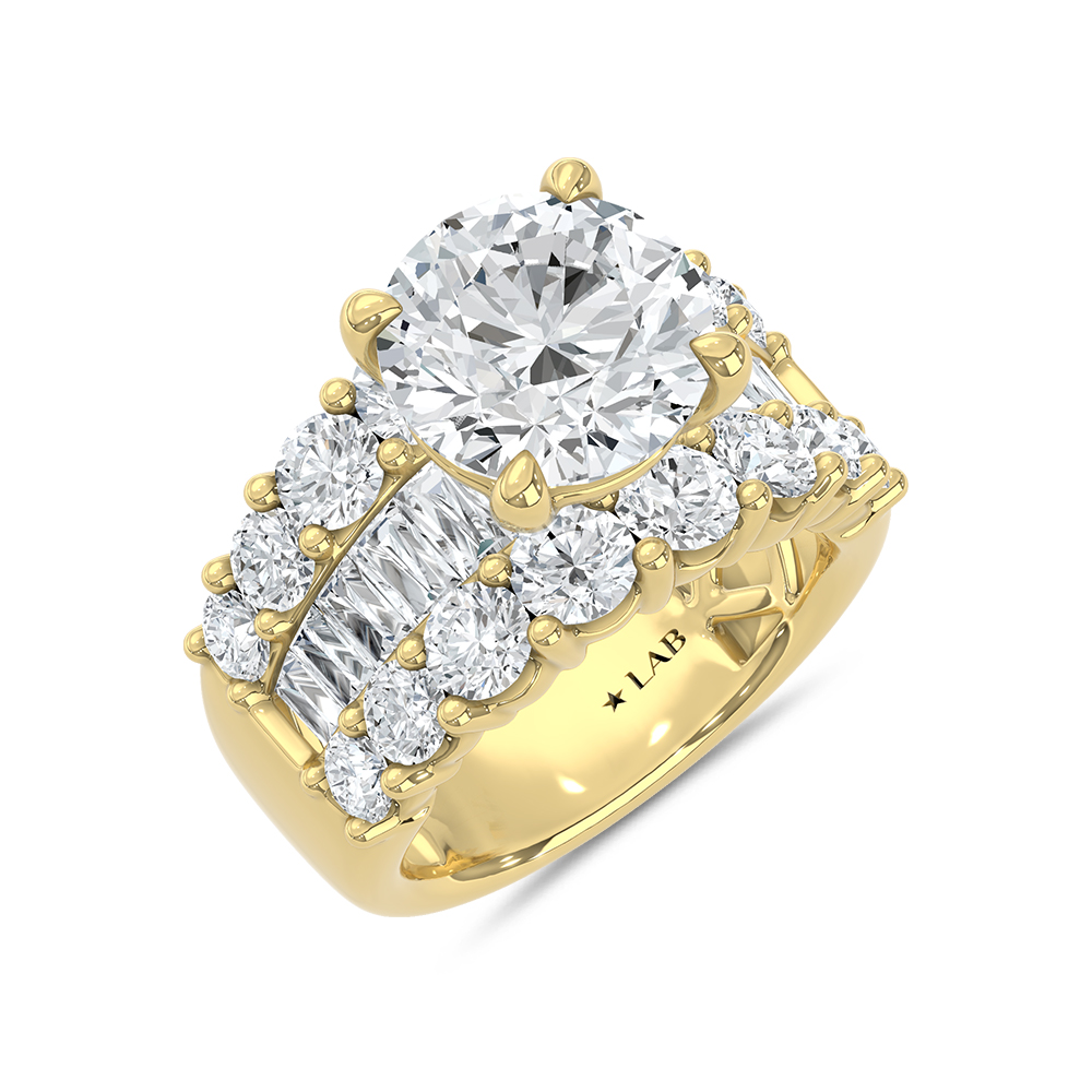 14K Yellow Gold Lab Grown Diamond 8 3/4 Ct.Tw. Engagement Ring (IGI Certified Center 5ct)