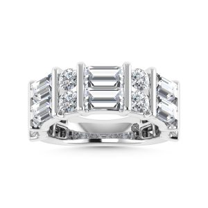 14K White Gold 3 Ct.Tw. Lab Grown Diamond Round and Baguette Cut Fashion Band