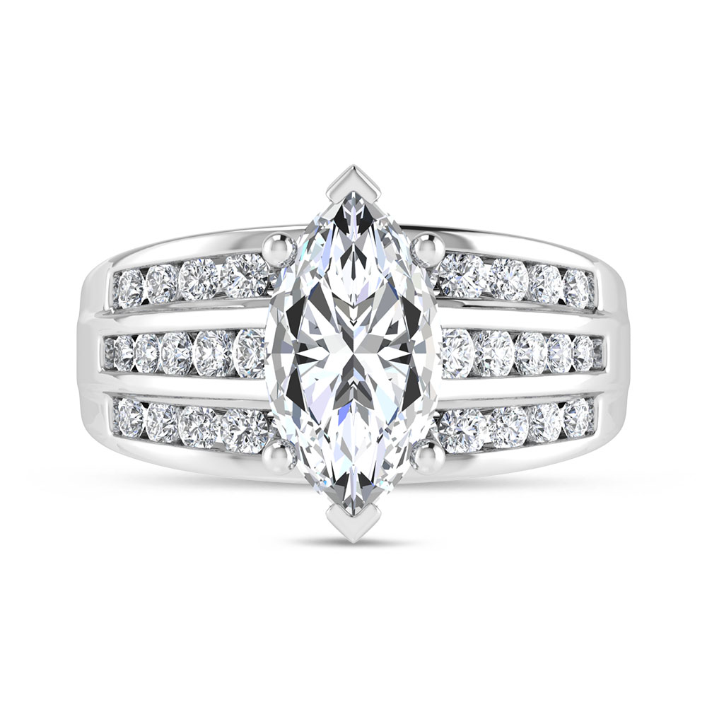 10K White Gold 3 Ct.Tw. Marquise Center Lab Grown Diamond Engagement Ring (IGI Certified Center 2ct)