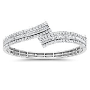 14K White Gold Lab Grown Diamond 4 1/2 Ct.Tw. Round and Tapper Fancy Bangle