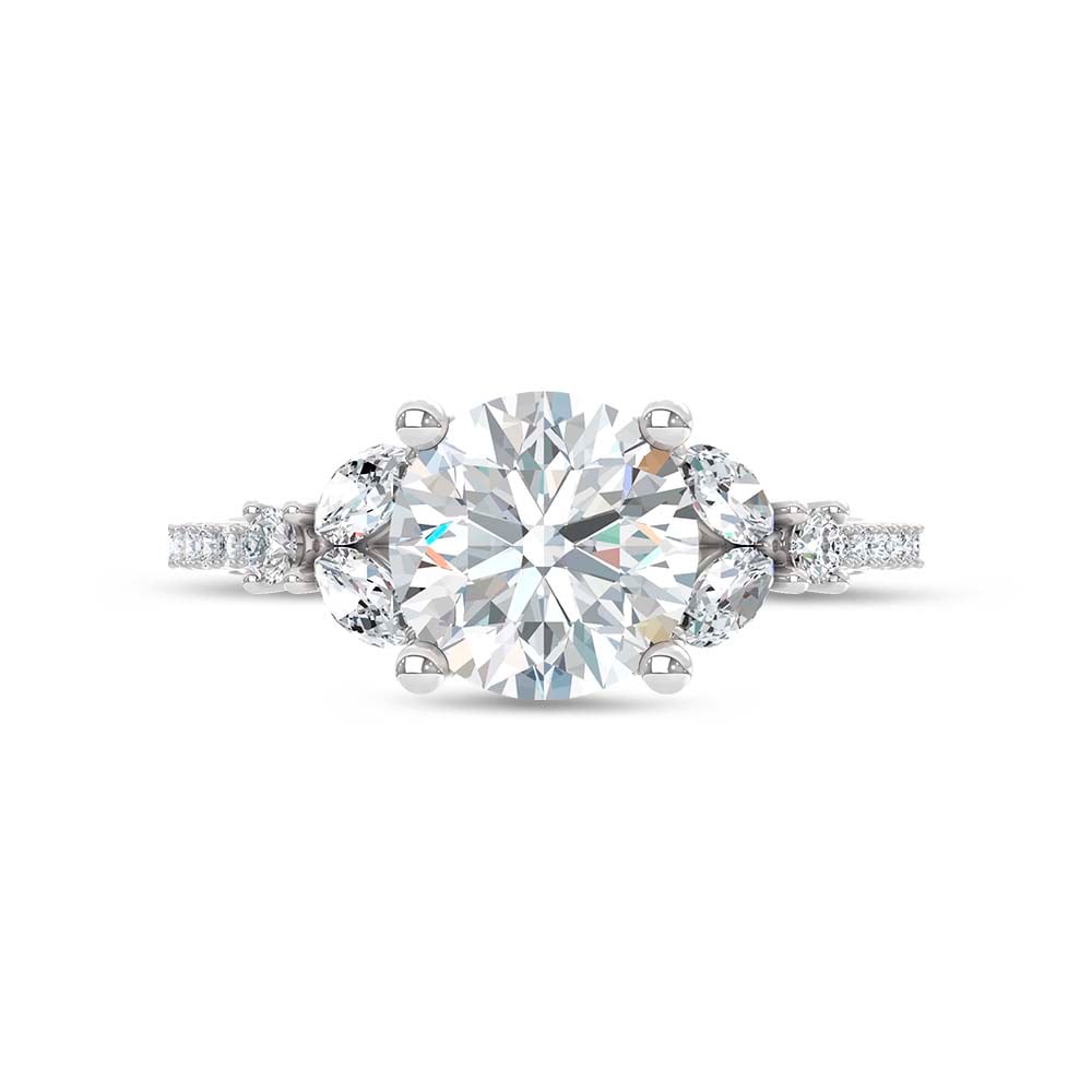14K White Gold Lab Grown Diamond 2 1/2 Ct.Tw. Floral Shank Engagement Ring