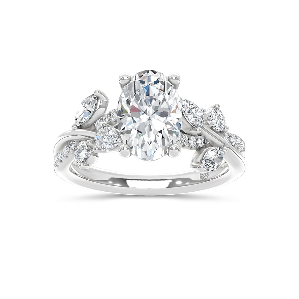 14K White Gold Lab Grown Diamond 2 1/2 Ct.Tw. Floral Shank Engagement Ring (Center 2ct)