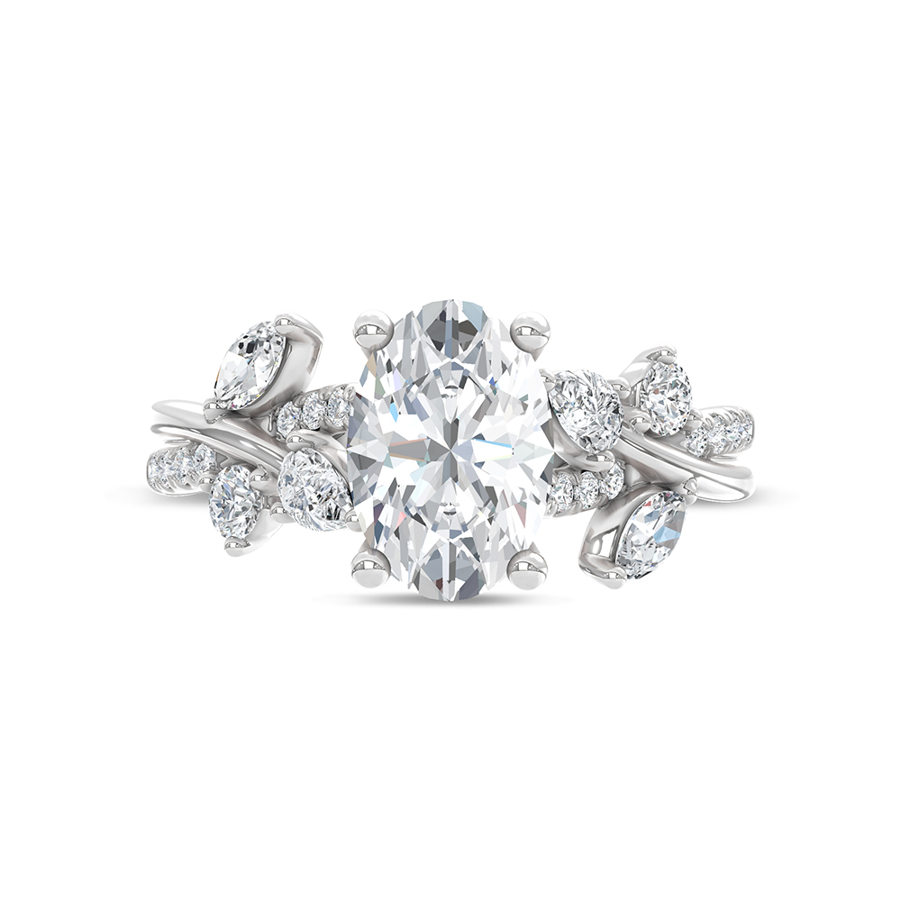 14K White Gold Lab Grown Diamond 2 1/2 Ct.Tw. Floral Shank Engagement Ring (Center 2ct)