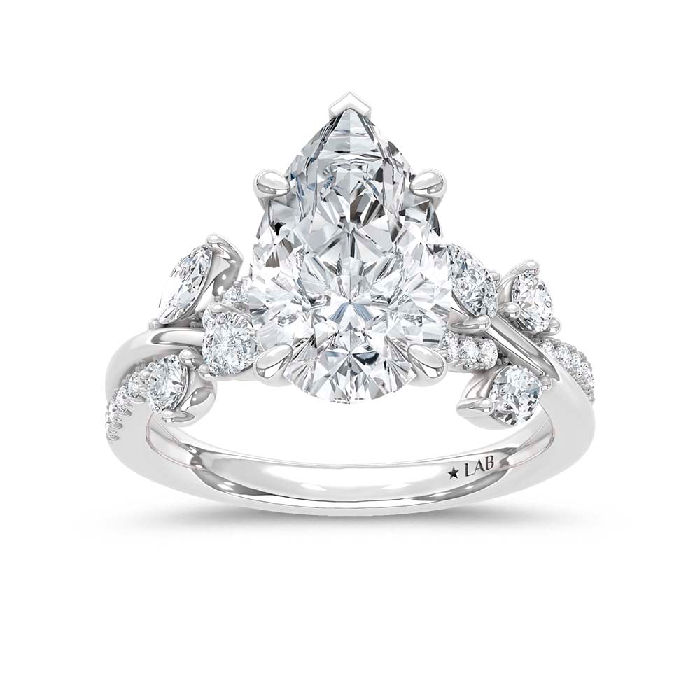 14K White Gold Lab Grown Diamond 2 5/8 Ct.T. Pear Shape Enagagement Ring (IGI Certified Center 2ct Pear)