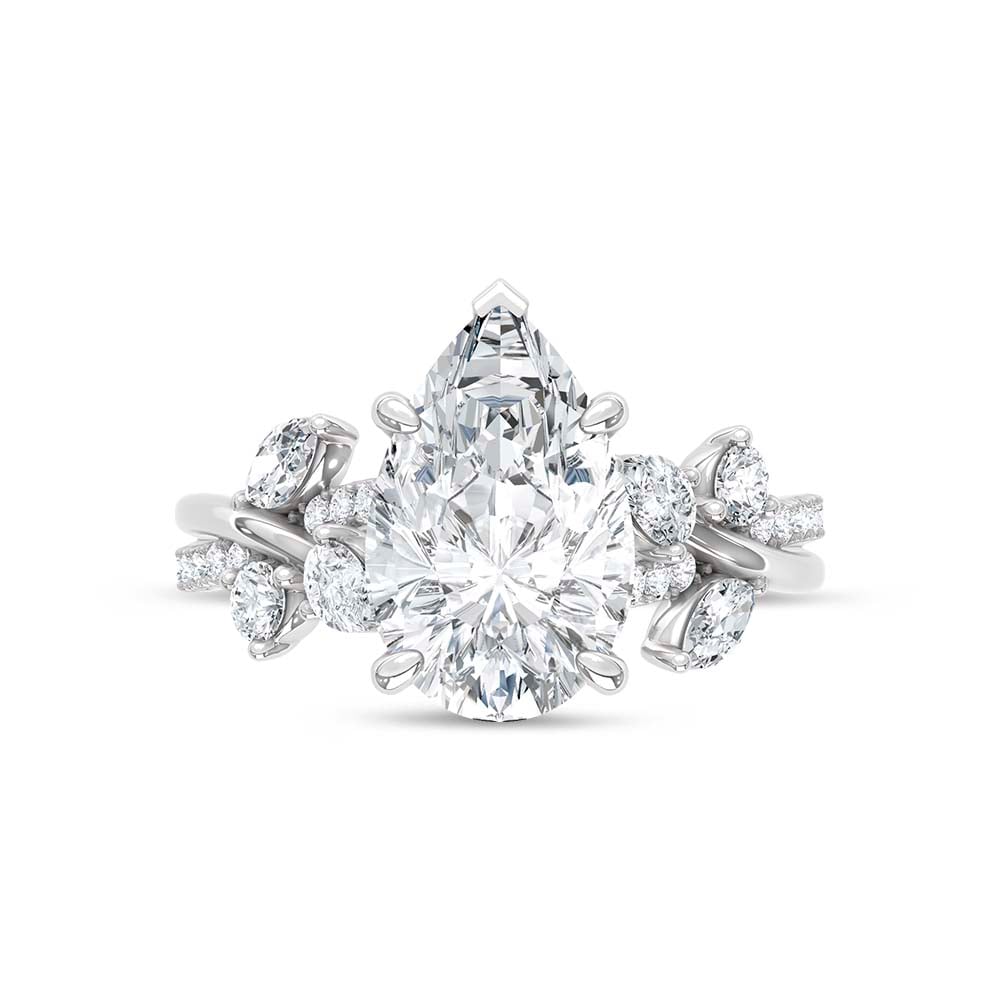 14K White Gold Lab Grown Diamond 2 5/8 Ct.T. Pear Shape Enagagement Ring (IGI Certified Center 2ct Pear)