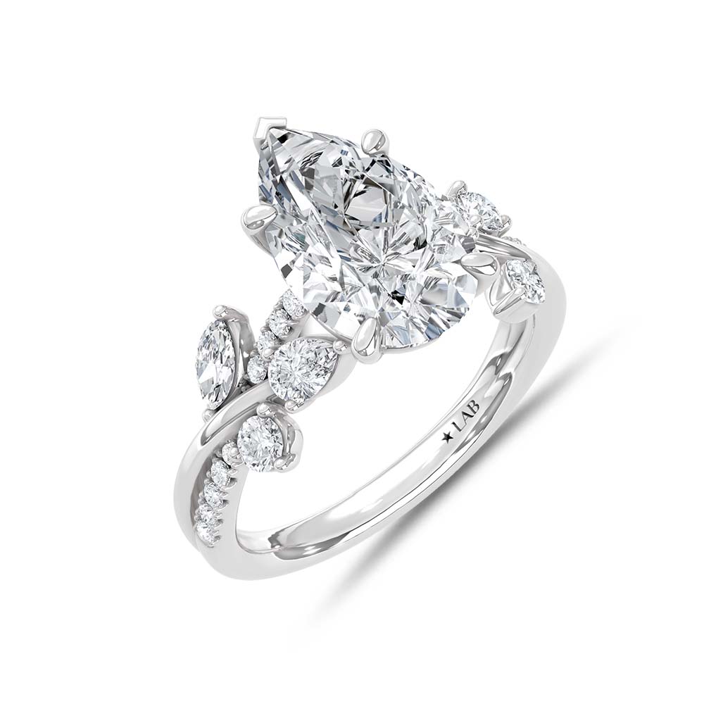 14K White Gold Lab Grown Diamond 2 5/8 Ct.T. Pear Shape Enagagement Ring (IGI Certified Center 2ct Pear)